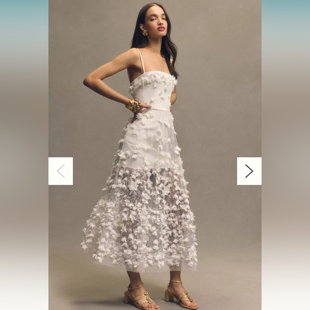 Helsi Audrey Square-Neck Floral Appliqué Sheer Midi Dress